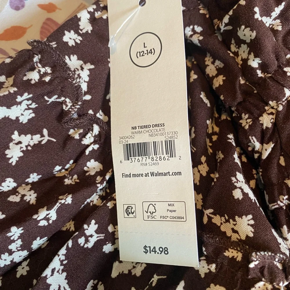 Women’s Brown Dress with White Floral Design NWT - Picture 4 of 4